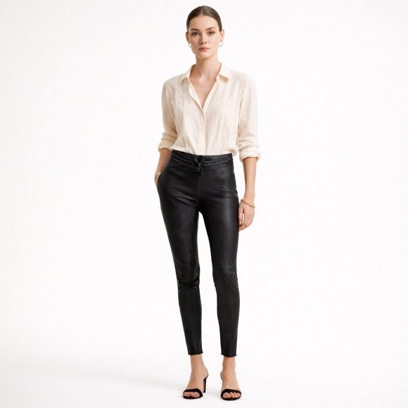 Isabel Benenato Black Leather Drawstring Leggings US 4–6 - Picture 11 of 11